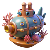 bold glorious A steampunk submarine navigating a coral reef, vibrant, underwater lighting, science fiction style ultra HD png