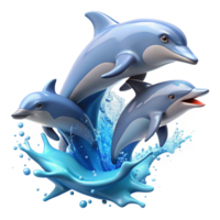 quintessential abstract A group of dolphins leaping out of the ocean. Dynamic pose, ocean spray 8K png