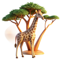 inspired minimalist A graceful giraffe reaching for leaves on a tall tree, realistic style, warm sunset lighting, long shadows 4K png