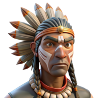intense radiant Portrait of a tribal chieftain with elaborate face paint, feathered headdress, and piercing gaze. Warm, natural sunlight. Photorealistic style authentic png