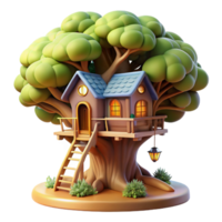 memorable artistic A whimsical treehouse built into a giant sequoia, soft dappled sunlight, magical atmosphere, highly detailed, impeccable png
