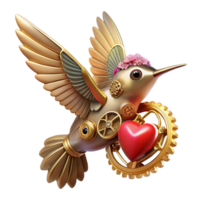 rare renaissance A tiny steampunk hummingbird with delicate brass wings and a ruby heart, hovering amidst gears and cogs, soft, ethereal lighting, fantasy art style perfect clarity png