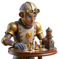 extraordinary melancholic renaissance A steampunk automaton playing chess against a human, intellectual, ambient lighting, realistic style elite png