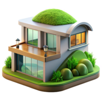 immaculate nostalgic renaissance A modern, eco friendly house built into a hillside, green roof, natural lighting, sustainable architecture, high quality png