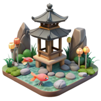 glorious unparalleled A traditional Japanese garden, stone lanterns, koi pond, serene atmosphere, watercolor painting style, png