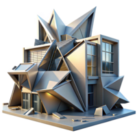 bold vibrant Deconstructivist building, fragmented forms, sharp angles, dynamic lighting, abstract, architectural style sharp png