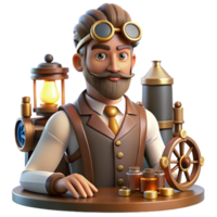 glorious timeless A portrait of a steampunk inventor in his workshop, surrounded by tools and gadgets, warm, ambient lighting, realistic style png