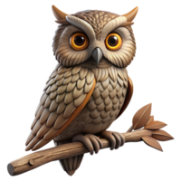 dramatic extraordinary A wise old owl perched on a branch, intricate feather details, realistic style, dim, mysterious lighting artisan png