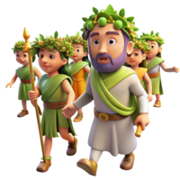 dramatic pristine A festive Dionysus leading a procession of revelers, crowned with ivy, vibrant and lively, crisp png