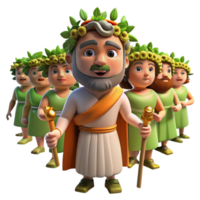 serene notable A festive Dionysus leading a procession of revelers, crowned with ivy, vibrant and lively, png