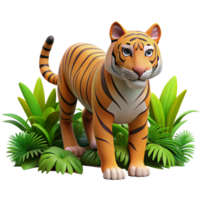 spectacular notable A powerful tiger stalking through the jungle, dappled sunlight and lush vegetation, in a realistic style png