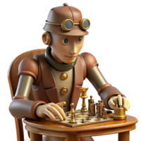 distinctive modern A steampunk automaton playing chess against a human, intellectual, ambient lighting, realistic style high resolution png