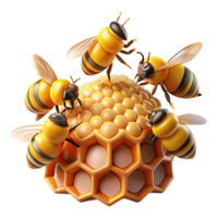 playful fascinating A swarm of honeybees buzzing around a honeycomb, close up, macro photography style precision png