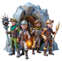 beautiful contemporary A group of steampunk explorers in elaborate costumes, exploring a hidden cavern, adventurous, cinematic lighting, concept art style detailed png