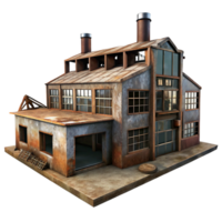 standout industrial An abandoned factory, rusting metal and broken windows, dim light, apocalyptic style, photorealistic, expertly shot png