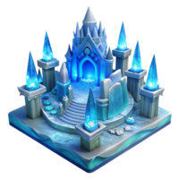 pristine retro Ice palace, intricate ice sculptures, cold blue light, magical, fantasy style ultra HD png