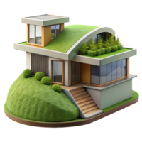 pristine futuristic A modern, eco friendly house built into a hillside, green roof, natural lighting, sustainable architecture, elite png