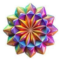 vibrant coveted A kaleidoscope of geometric shapes, rotating and transforming, illuminated by a bright, multicolored light. Op Art style png