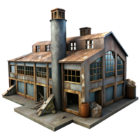 playful alluring An abandoned factory, rusting metal and broken windows, dim light, apocalyptic style, photorealistic, sharp png