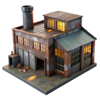 harmonious immaculate An abandoned industrial factory, rusty metal, broken windows, eerie atmosphere, dimly lit, photorealistic, studio quality png