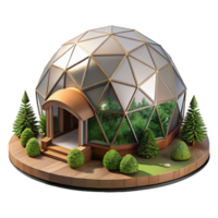 alluring urban A geodesic dome home, surrounded by forest, sustainable architecture, architectural rendering, original png