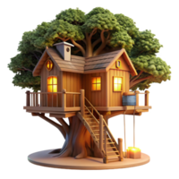 mesmerizing rare Treehouse built into giant sequoia, warm evening light, rustic style, digital art, png