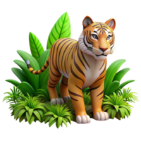 splendid signature A powerful tiger stalking through the jungle, dappled sunlight and lush vegetation, in a realistic style png