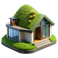 romantic vibrant A modern, eco friendly house built into a hillside, green roof, natural lighting, sustainable architecture, 8K png