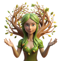 joyful gorgeous A beautiful dryad merging with a tree, dappled sunlight, surreal style premium png