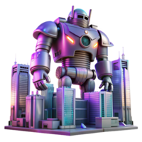 enchanting dynamic impressionist A giant robot disguised as a building, cyberpunk city backdrop, neon lights, cinematic, studio quality png
