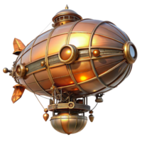 dazzling timeless A majestic steampunk airship, brass and copper, intricate clockwork gears visible, illuminated by a warm, golden sunset, highly detailed, cinematic lighting png