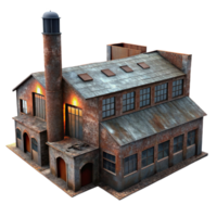 vibrant vintage An abandoned industrial factory, rusty metal, broken windows, eerie atmosphere, dimly lit, photorealistic, authentic png