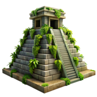 exquisite coastal An ancient Mayan pyramid temple, overgrown with vines, dramatic lighting, hyperrealistic, cinematic angle, premium png
