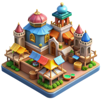 dynamic magnificent A bustling medieval marketplace, vibrant colors, detailed architecture, lively atmosphere, isometric perspective, ultra HD png