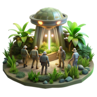 impressive passionate avant garde A group of explorers discovering a hidden alien temple, overgrown with vegetation, illuminated by shafts of sunlight. Exploration art style, lush vegetation crisp png