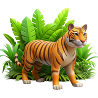 unforgettable elegant A powerful tiger stalking through the jungle, dappled sunlight and lush vegetation, in a realistic style detailed png