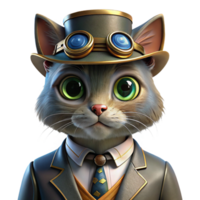 dynamic pristine A portrait of a steampunk cat wearing a monocle and top hat, warm, Rembrandt lighting, realistic style top tier png