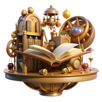 melancholic hypnotic A grand steampunk library filled with floating books and intricate mechanical contraptions, warm, ambient lighting, fantasy art style sharp png