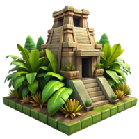 majestic iconic An ancient Mayan temple, overgrown with jungle foliage, dappled sunlight, hyperrealistic, 8k, png