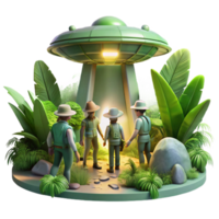 harmonious alluring A group of explorers discovering a hidden alien temple, overgrown with vegetation, illuminated by shafts of sunlight. Exploration art style, lush vegetation 8K png