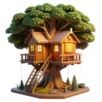 nostalgic captivating Treehouse built into giant sequoia, warm evening light, rustic style, digital art, fine detail png