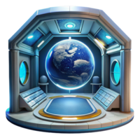 dramatic iconic Space station interior with views of Earth, artificial light, sci fi style, cinematic, png