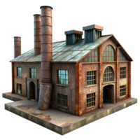 harmonious breathtaking An abandoned industrial factory, rusty metal, broken windows, eerie atmosphere, dimly lit, photorealistic, detailed png