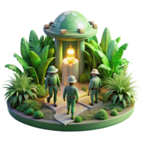gorgeous victorian A group of explorers discovering a hidden alien temple, overgrown with vegetation, illuminated by shafts of sunlight. Exploration art style, lush vegetation museum quality png