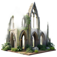 mysterious beautiful A crumbling gothic cathedral overtaken by lush vegetation, dappled sunlight, hyperrealistic, Greg Rutkowski style, gallery standard png