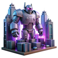 majestic distinctive A giant robot disguised as a building, cyberpunk city backdrop, neon lights, cinematic, png