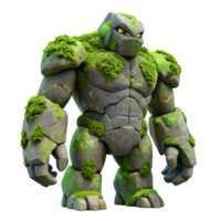 iconic modern A towering stone golem covered in vibrant moss and lichen, overcast lighting, matte painting style genuine png