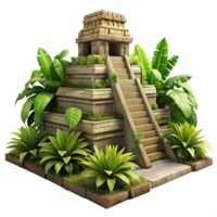 magnificent abstract An ancient Mayan temple, overgrown with jungle foliage, dappled sunlight, hyperrealistic, 8k, crisp png