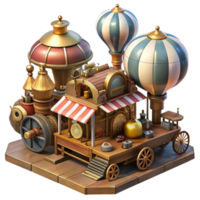 passionate impressive A bustling steampunk marketplace, filled with quirky vendors and bizarre inventions, diffused daylight, vibrant, painterly style high resolution png