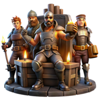 nostalgic mesmerizing A group of space pirates in tattered leather and chrome armor celebrating their latest heist aboard a derelict spaceship. Warm, flickering candlelight. Gritty realism style 4K png